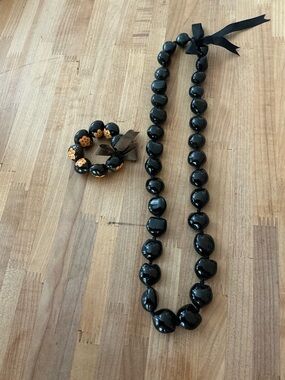 Hawaiian polished kukui nut bead necklace & bracelet set Hawaii! luau! hula!